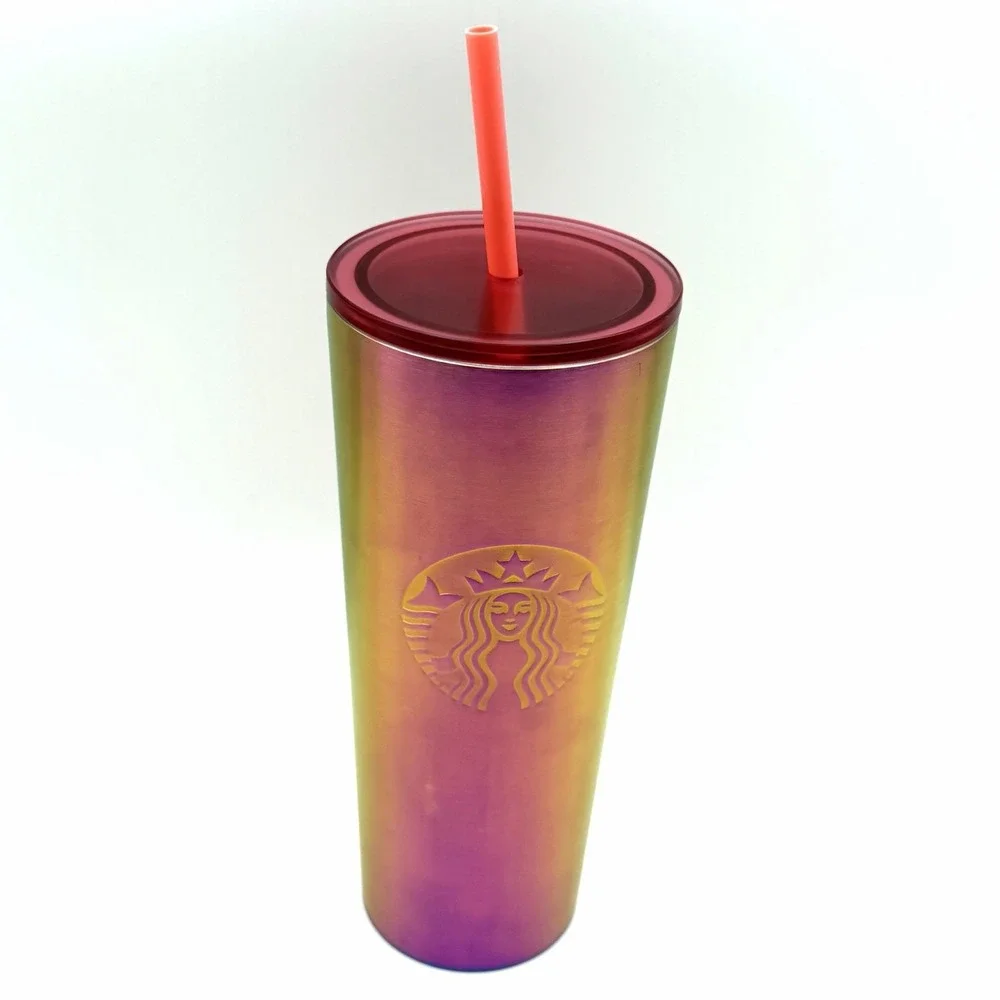 Starbucks 24oz Iridescent Stainless Steel Cold Cup Tumbler‎ Venti with Straw